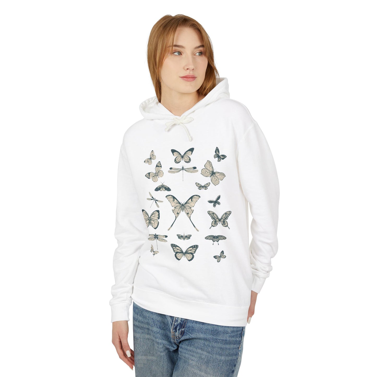 Butterfly Garden Unisex Lightweight Hoodie, Floral Sweatshirt, Gift for Nature Lovers, Butterfly Art, Cozy Layering