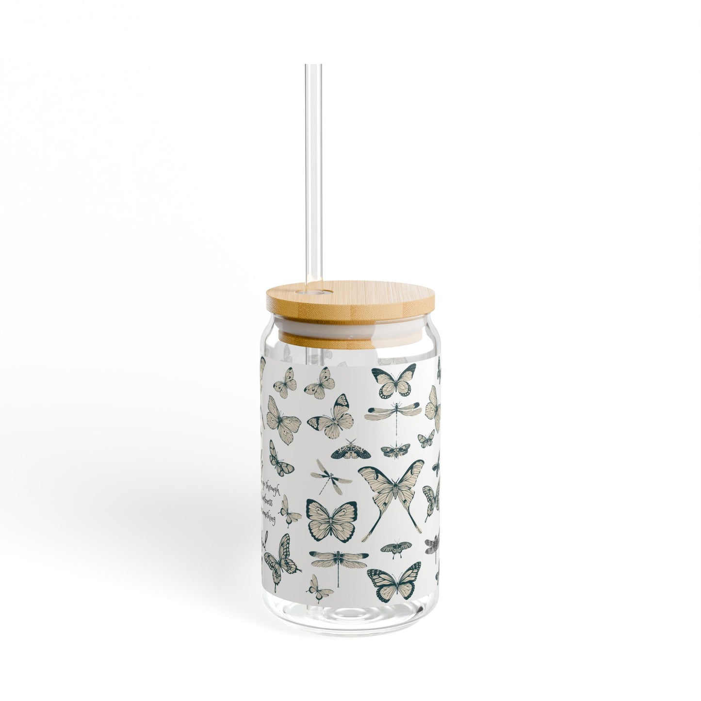 Beautiful Butterfly Sipper Glass, 16oz | Eco-friendly Drinkware | Gift for Nature Lovers, Birthday, & Summer Parties, Inspirational Quote
