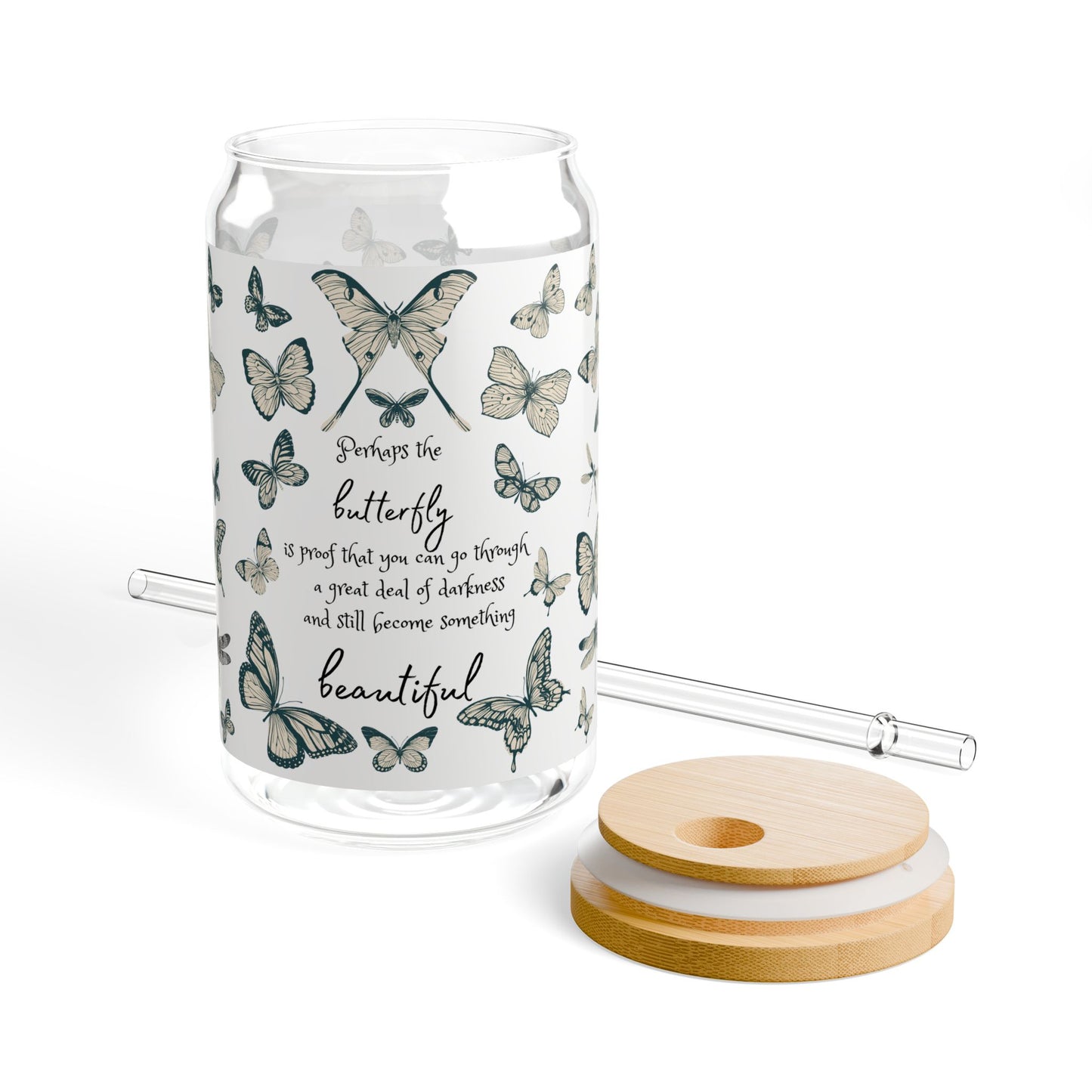 Beautiful Butterfly Sipper Glass, 16oz | Eco-friendly Drinkware | Gift for Nature Lovers, Birthday, & Summer Parties, Inspirational Quote
