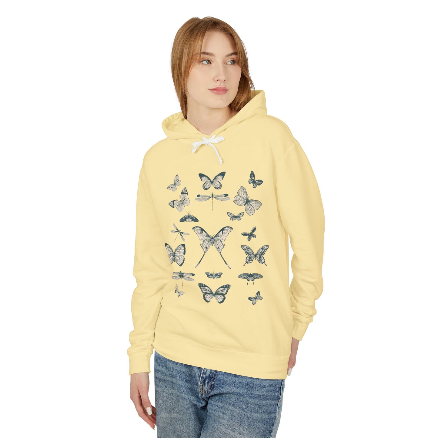 Butterfly Garden Unisex Lightweight Hoodie, Floral Sweatshirt, Gift for Nature Lovers, Butterfly Art, Cozy Layering
