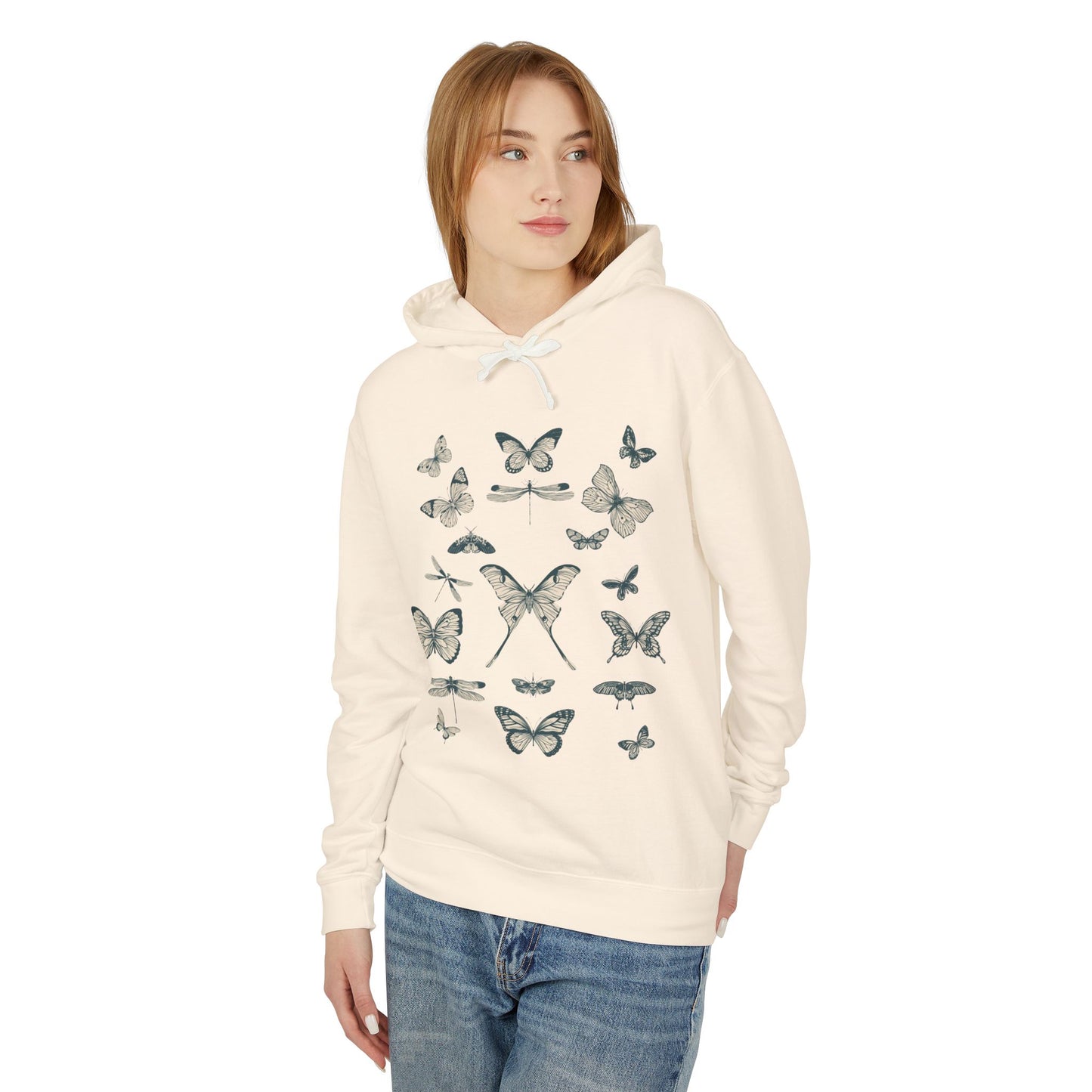 Butterfly Garden Unisex Lightweight Hoodie, Floral Sweatshirt, Gift for Nature Lovers, Butterfly Art, Cozy Layering