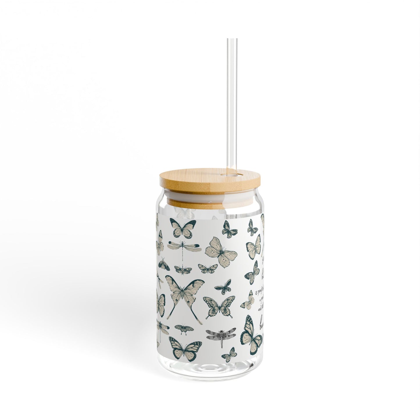 Beautiful Butterfly Sipper Glass, 16oz | Eco-friendly Drinkware | Gift for Nature Lovers, Birthday, & Summer Parties, Inspirational Quote