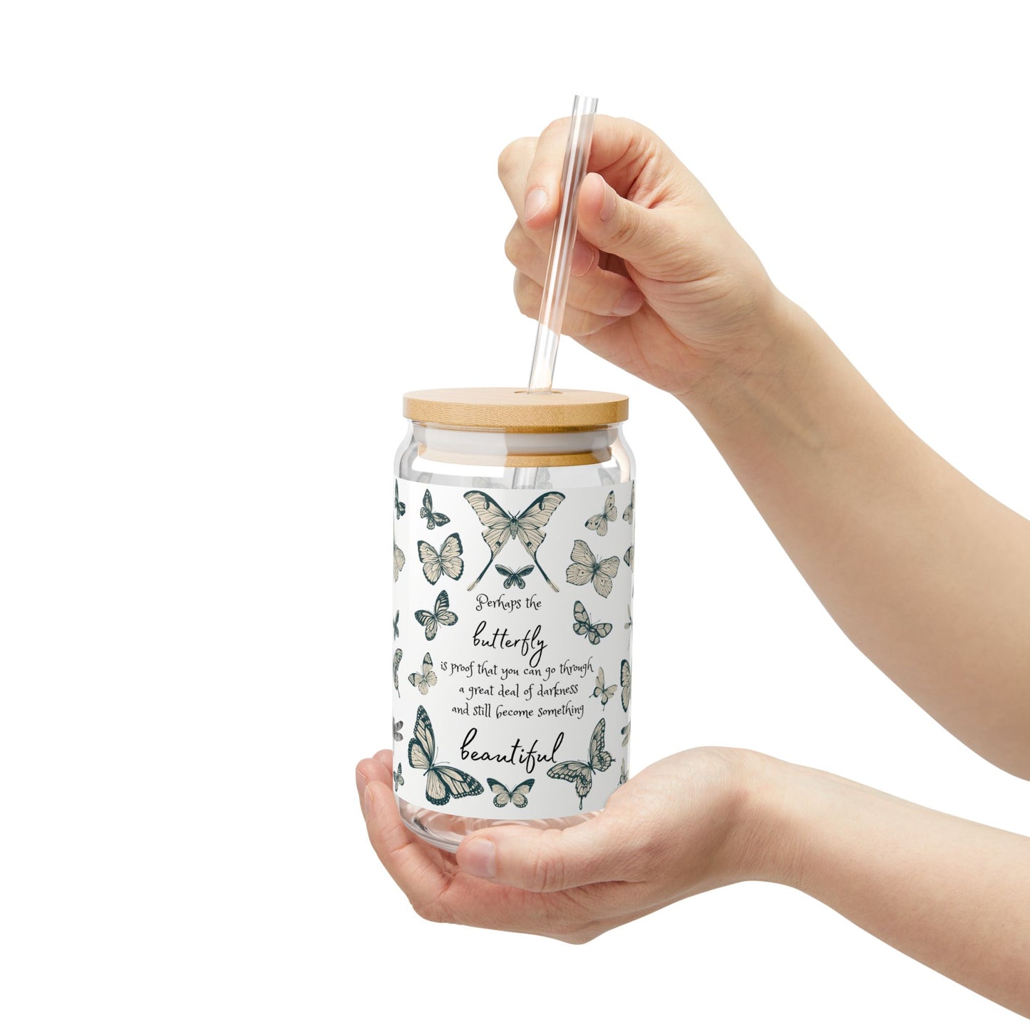 Beautiful Butterfly Sipper Glass, 16oz | Eco-friendly Drinkware | Gift for Nature Lovers, Birthday, & Summer Parties, Inspirational Quote