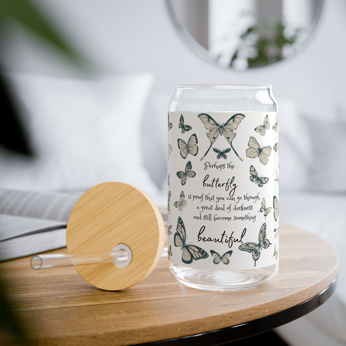 Beautiful Butterfly Sipper Glass, 16oz | Eco-friendly Drinkware | Gift for Nature Lovers, Birthday, & Summer Parties, Inspirational Quote