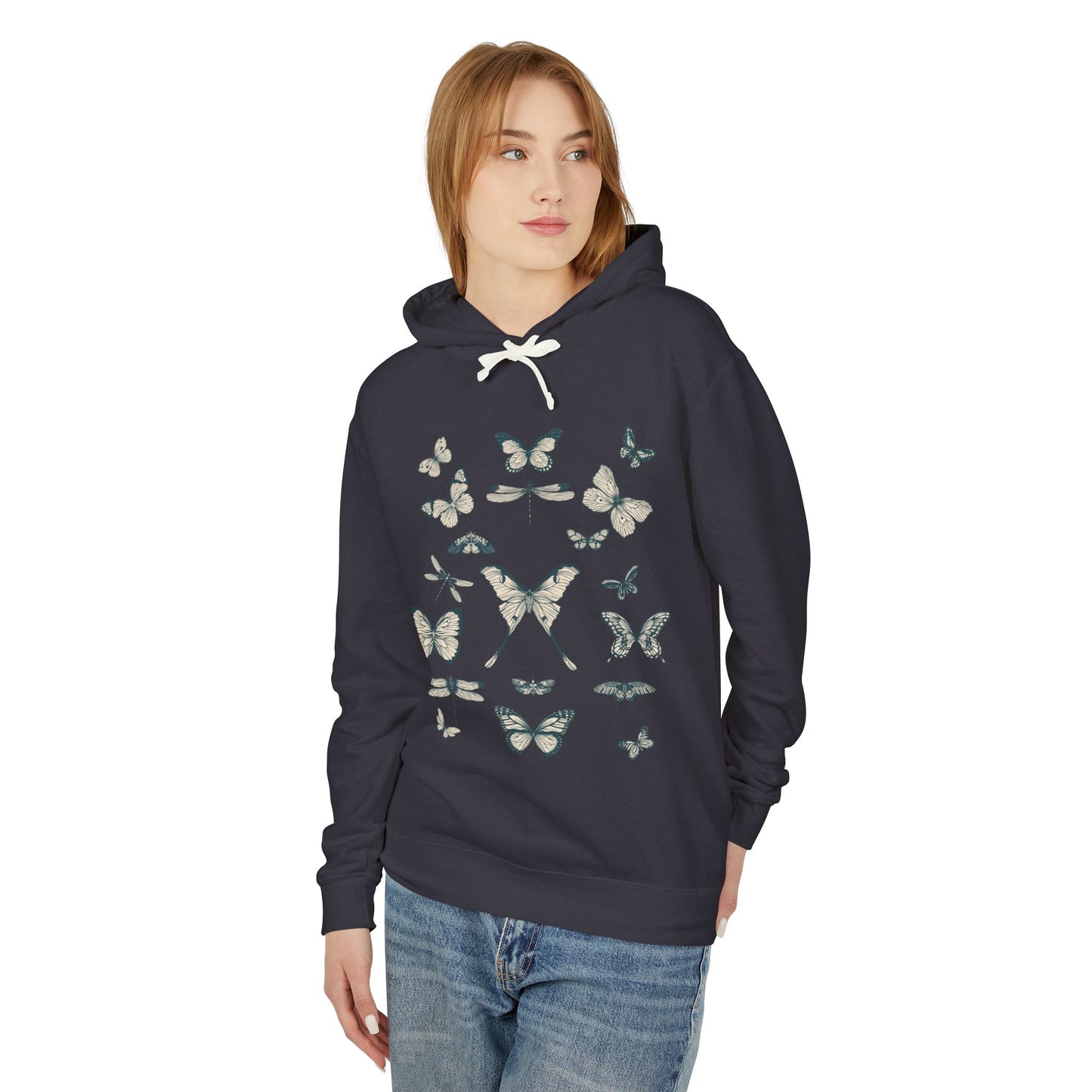 Butterfly Garden Unisex Lightweight Hoodie, Floral Sweatshirt, Gift for Nature Lovers, Butterfly Art, Cozy Layering