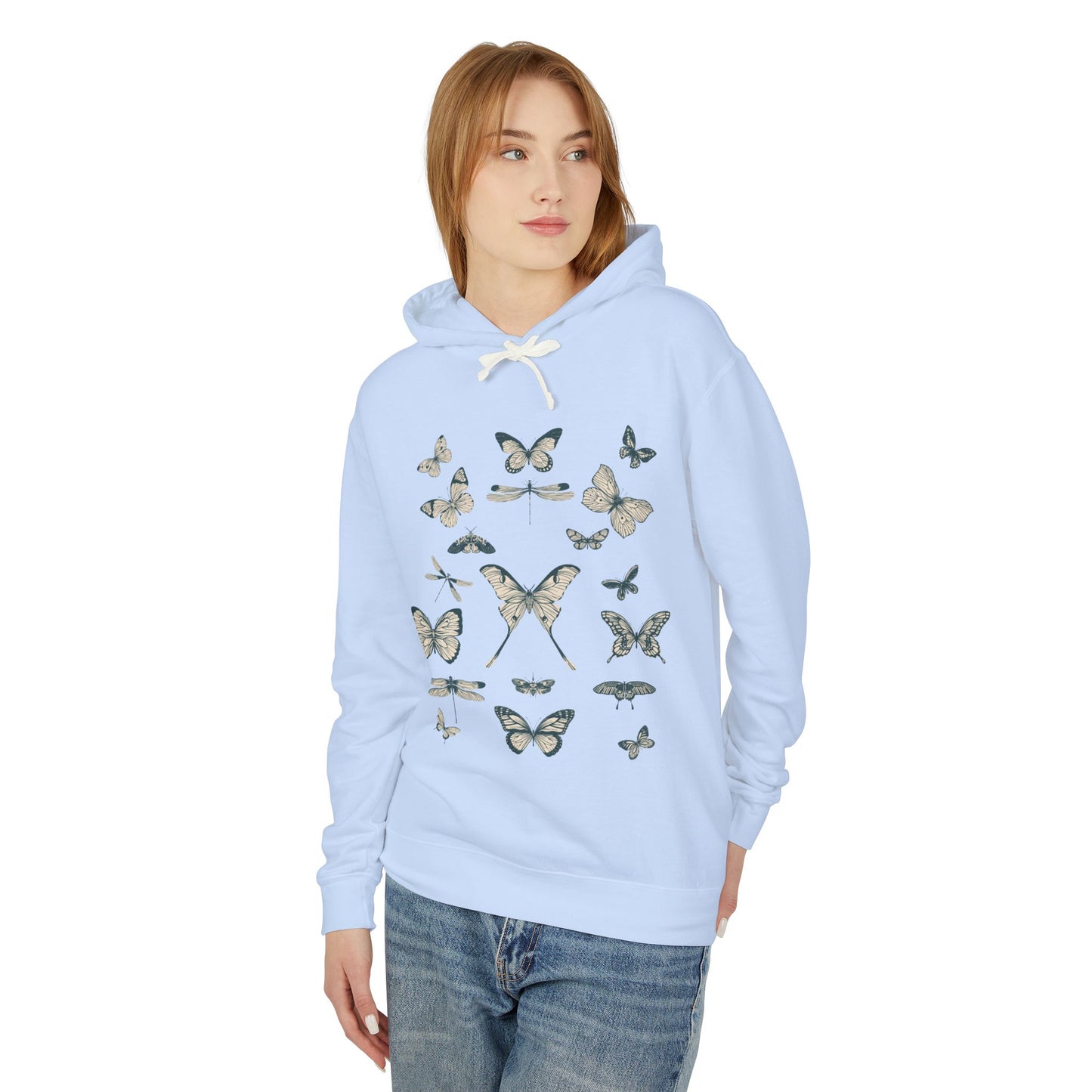 Butterfly Garden Unisex Lightweight Hoodie, Floral Sweatshirt, Gift for Nature Lovers, Butterfly Art, Cozy Layering