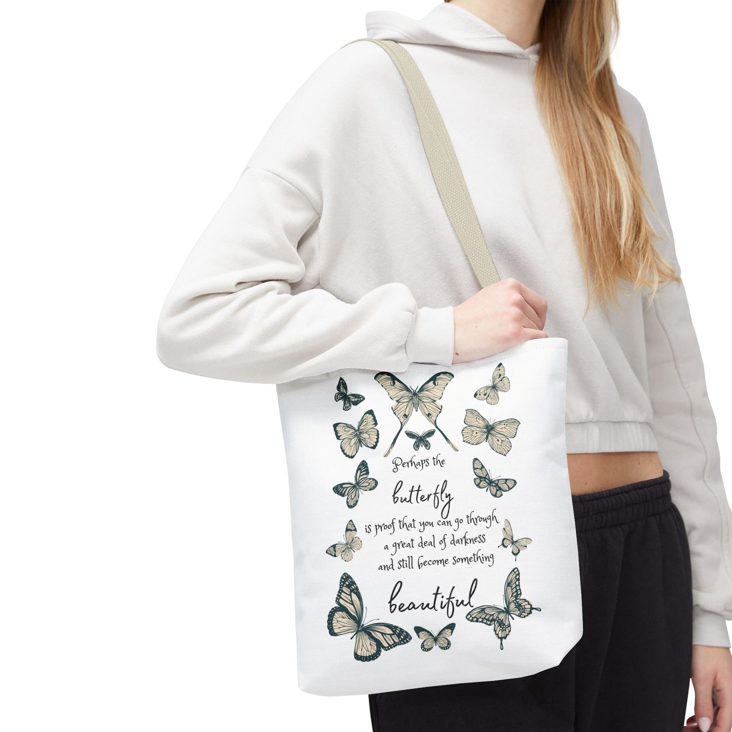 Butterfly Inspiration Tote Bag, Motivational Tote, Eco-Friendly Shopping Bag, Butterfly Art Carry All, Gift for Nature Lovers