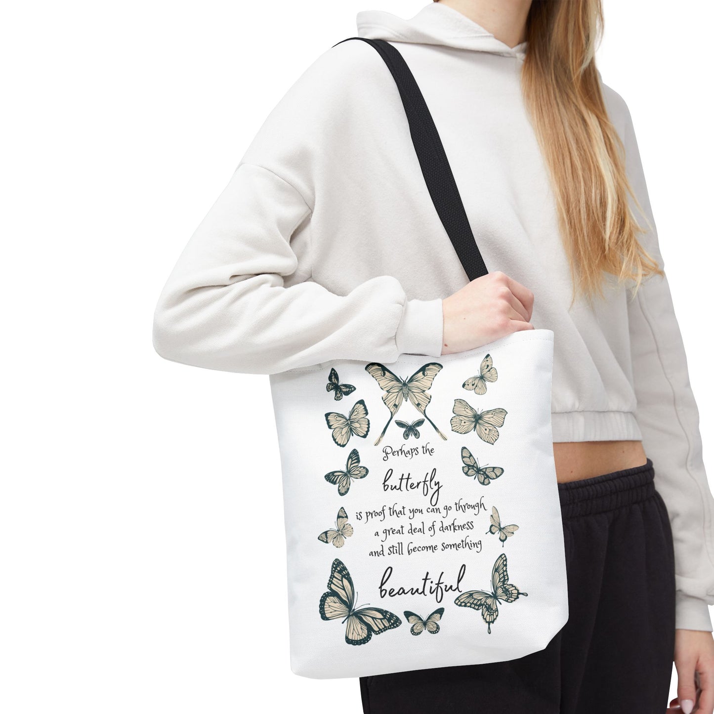 Butterfly Inspiration Tote Bag, Motivational Tote, Eco-Friendly Shopping Bag, Butterfly Art Carry All, Gift for Nature Lovers