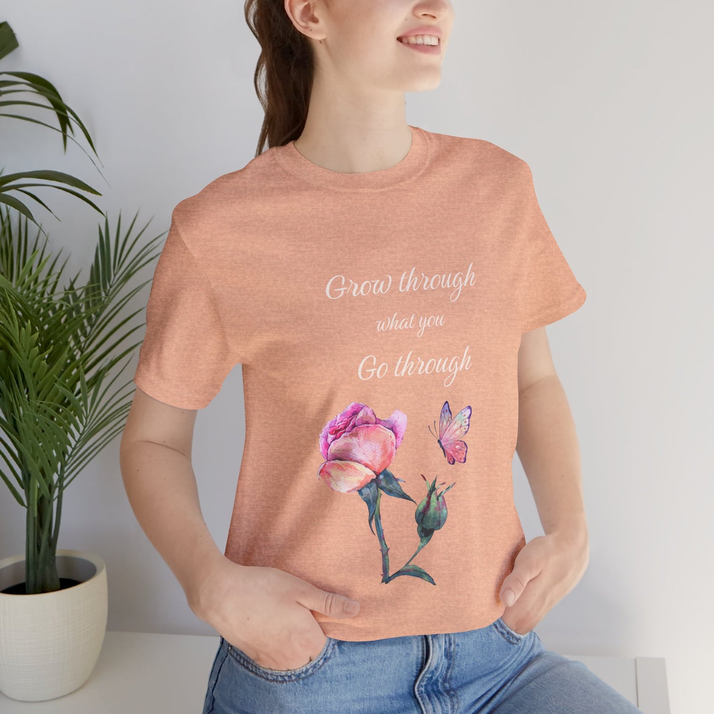 Floral Inspiration Tee - "Grow Through What You Go Through" Unisex Short Sleeve Shirt, Gift for Her, Summer Outfit, Motivational [...]