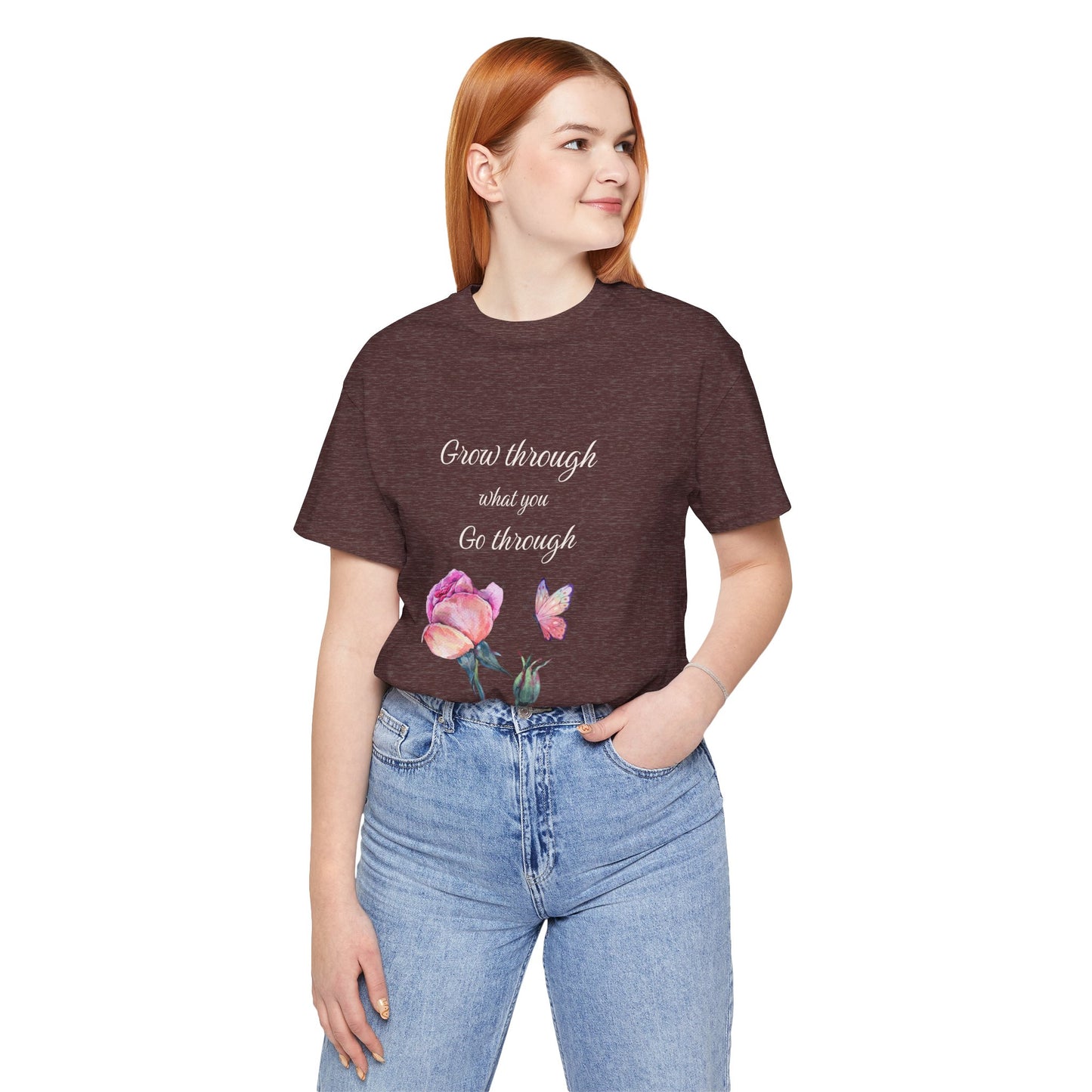Floral Inspiration Tee - "Grow Through What You Go Through" Unisex Short Sleeve Shirt, Gift for Her, Summer Outfit, Motivational [...]