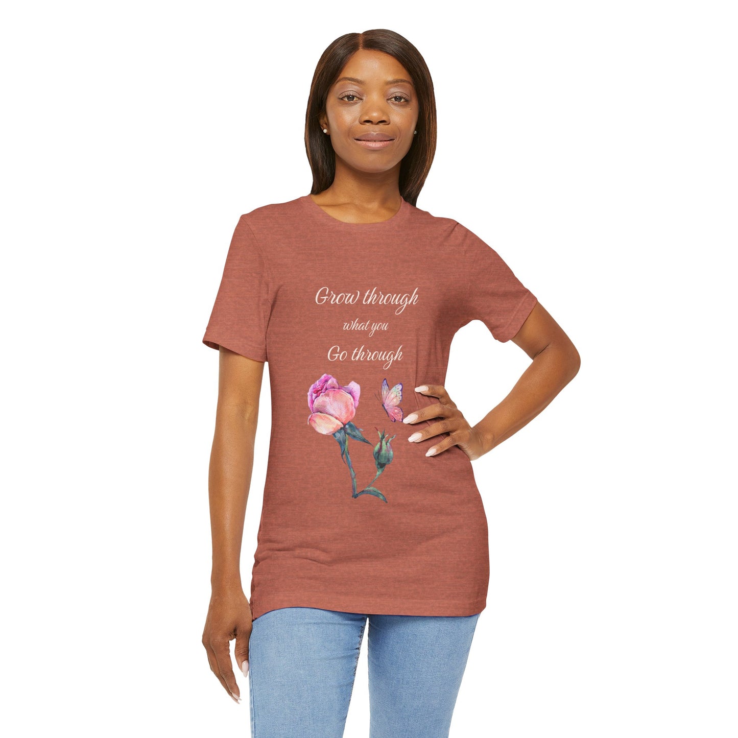 Floral Inspiration Tee - "Grow Through What You Go Through" Unisex Short Sleeve Shirt, Gift for Her, Summer Outfit, Motivational [...]