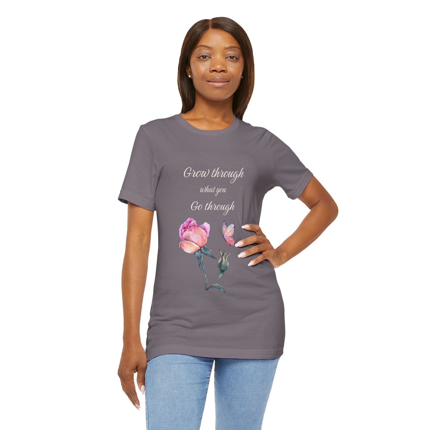 Floral Inspiration Tee - "Grow Through What You Go Through" Unisex Short Sleeve Shirt, Gift for Her, Summer Outfit, Motivational [...]