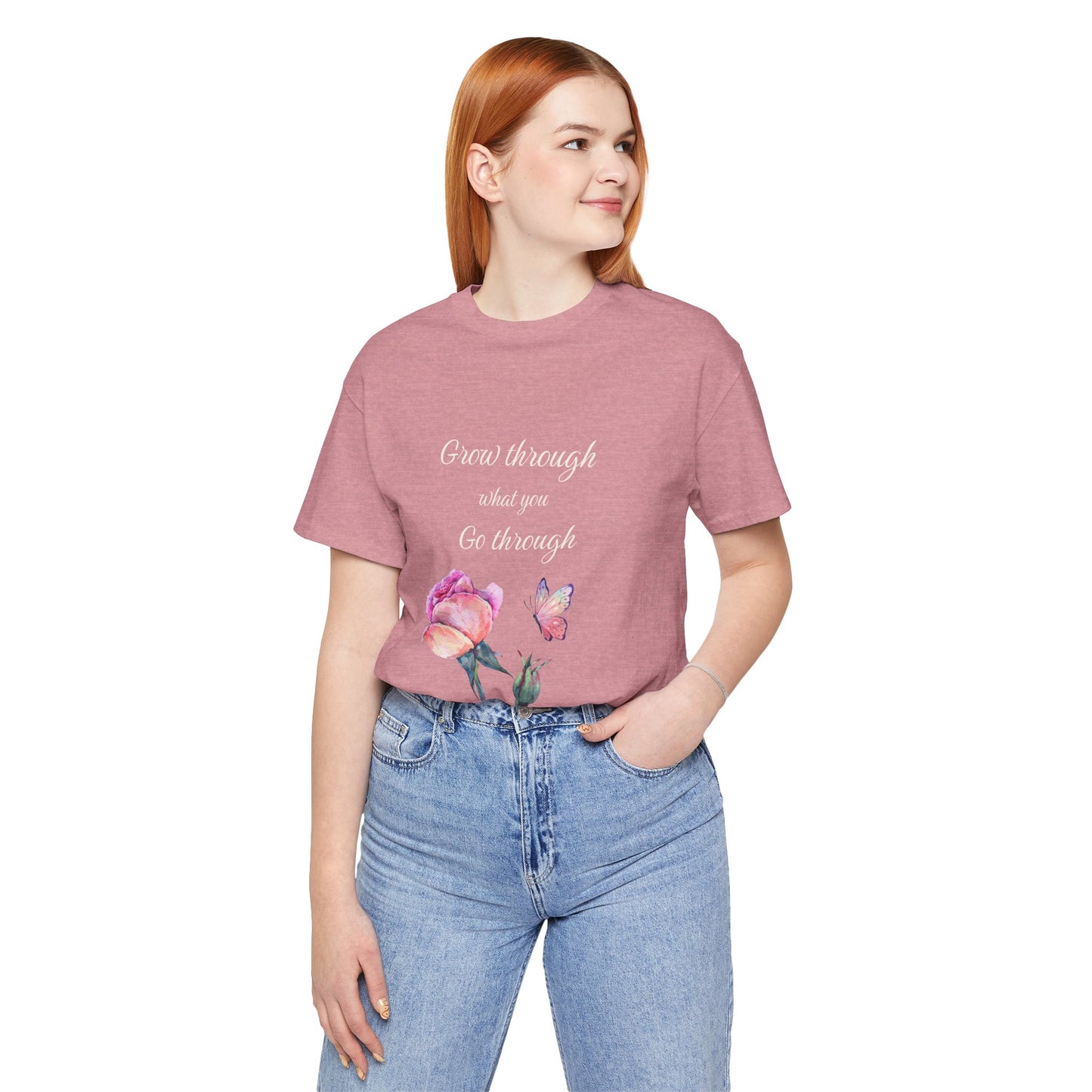 Floral Inspiration Tee - "Grow Through What You Go Through" Unisex Short Sleeve Shirt, Gift for Her, Summer Outfit, Motivational [...]