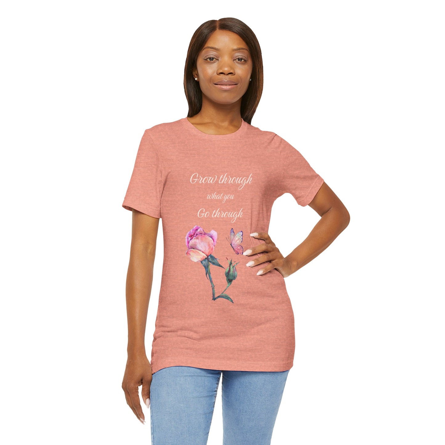 Floral Inspiration Tee - "Grow Through What You Go Through" Unisex Short Sleeve Shirt, Gift for Her, Summer Outfit, Motivational [...]