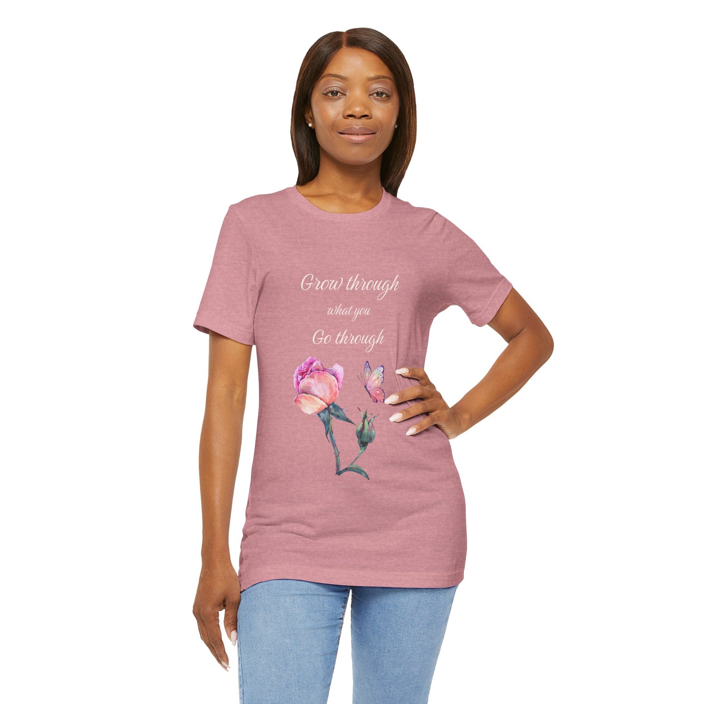 Floral Inspiration Tee - "Grow Through What You Go Through" Unisex Short Sleeve Shirt, Gift for Her, Summer Outfit, Motivational [...]