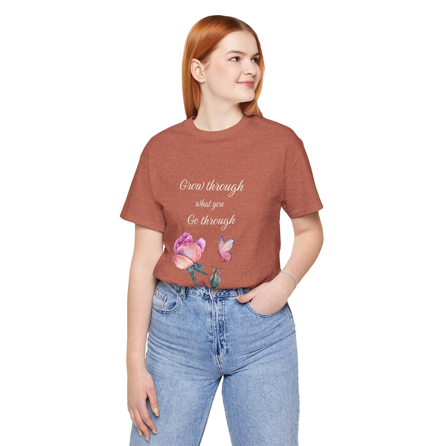 Floral Inspiration Tee - "Grow Through What You Go Through" Unisex Short Sleeve Shirt, Gift for Her, Summer Outfit, Motivational [...]