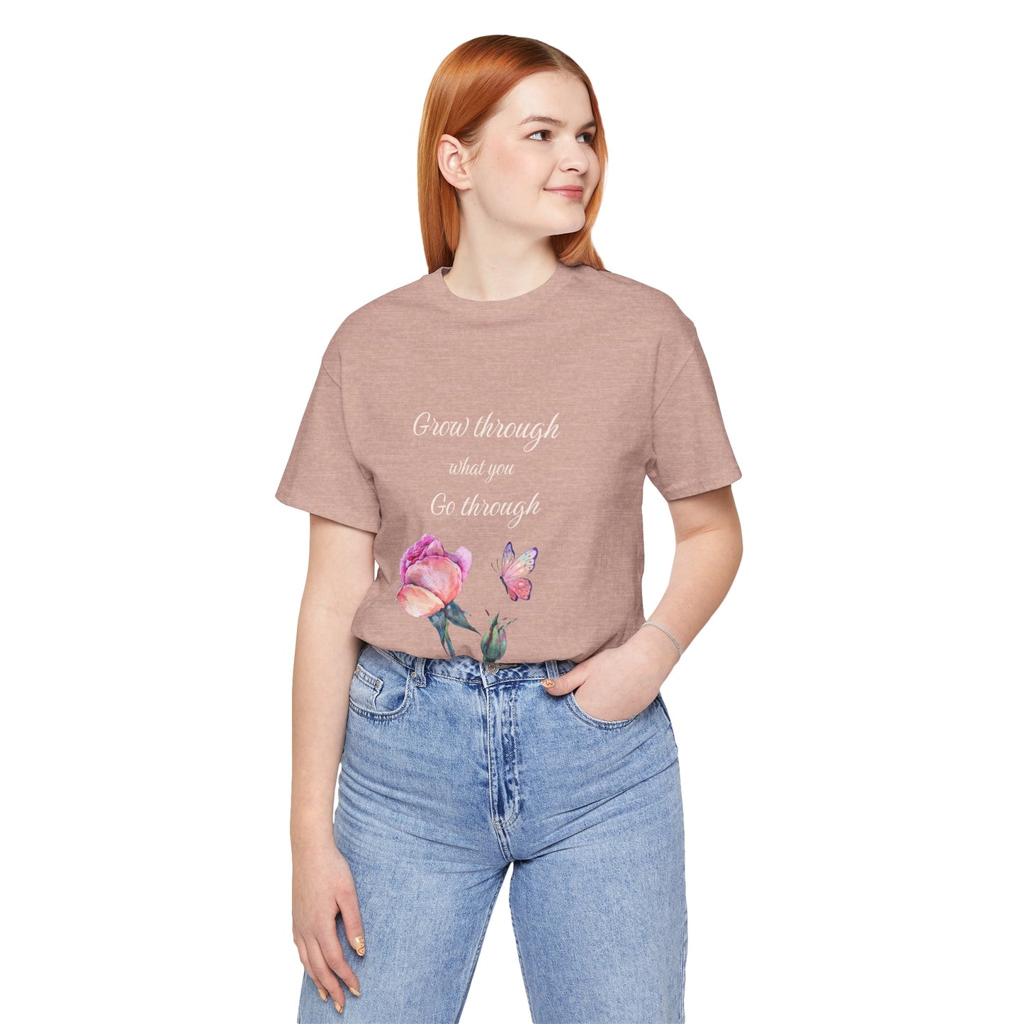 Floral Inspiration Tee - "Grow Through What You Go Through" Unisex Short Sleeve Shirt, Gift for Her, Summer Outfit, Motivational [...]