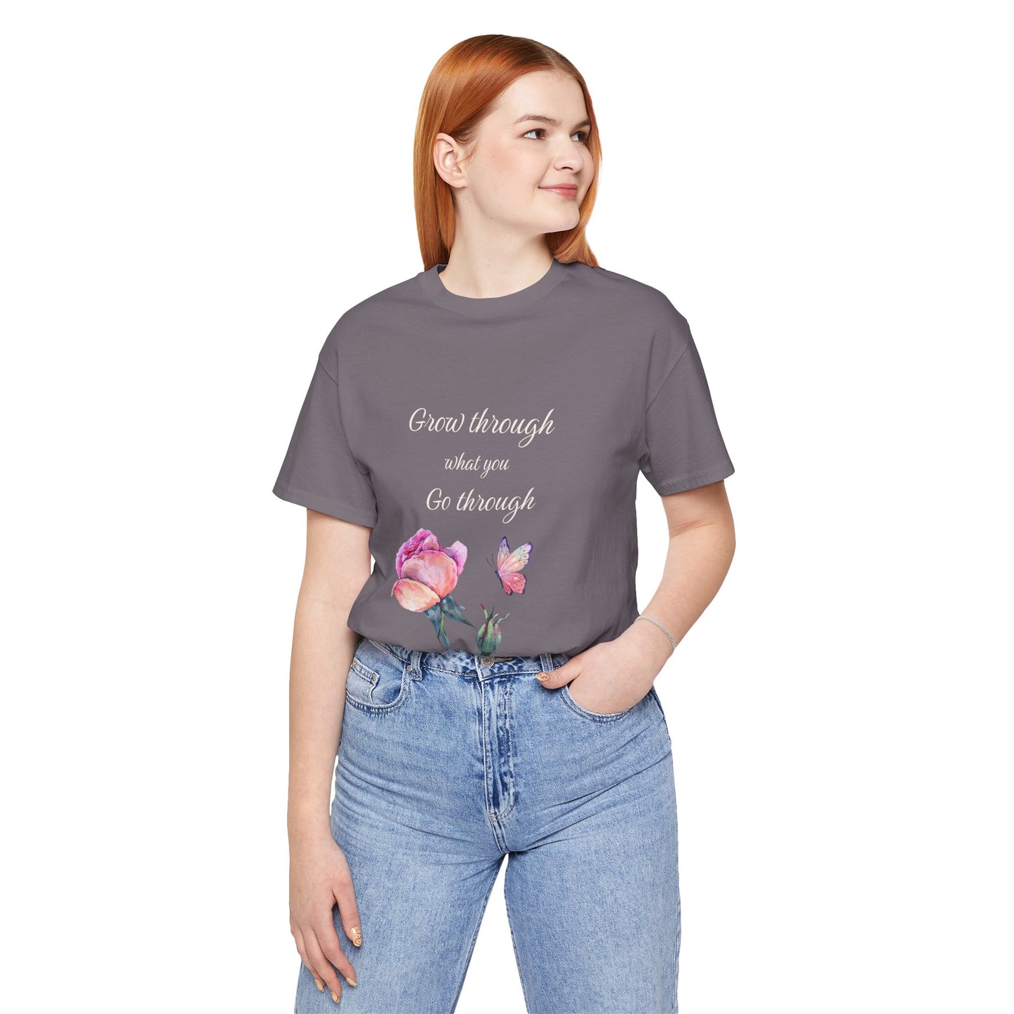 Floral Inspiration Tee - "Grow Through What You Go Through" Unisex Short Sleeve Shirt, Gift for Her, Summer Outfit, Motivational [...]