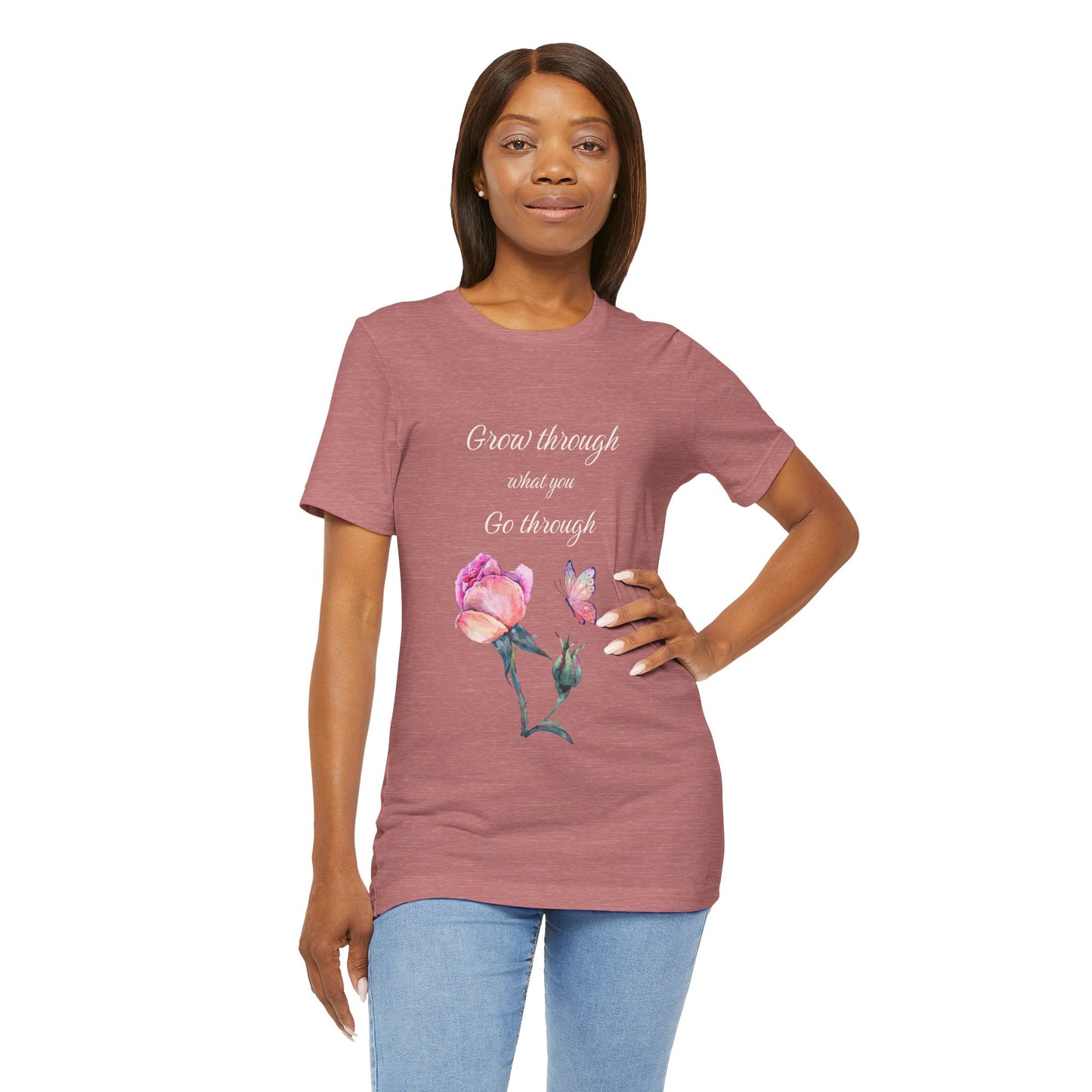 Floral Inspiration Tee - "Grow Through What You Go Through" Unisex Short Sleeve Shirt, Gift for Her, Summer Outfit, Motivational [...]