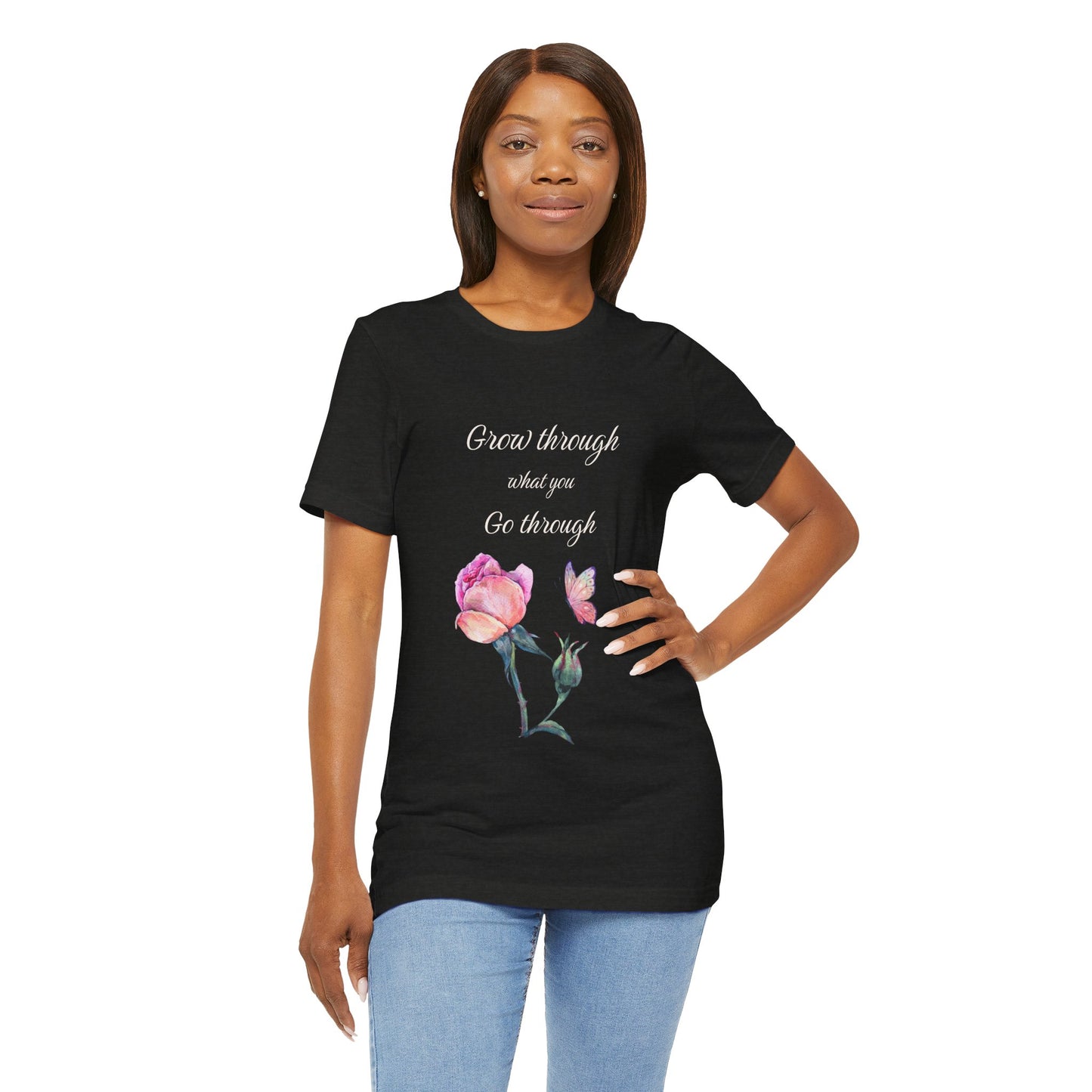 Floral Inspiration Tee - "Grow Through What You Go Through" Unisex Short Sleeve Shirt, Gift for Her, Summer Outfit, Motivational [...]