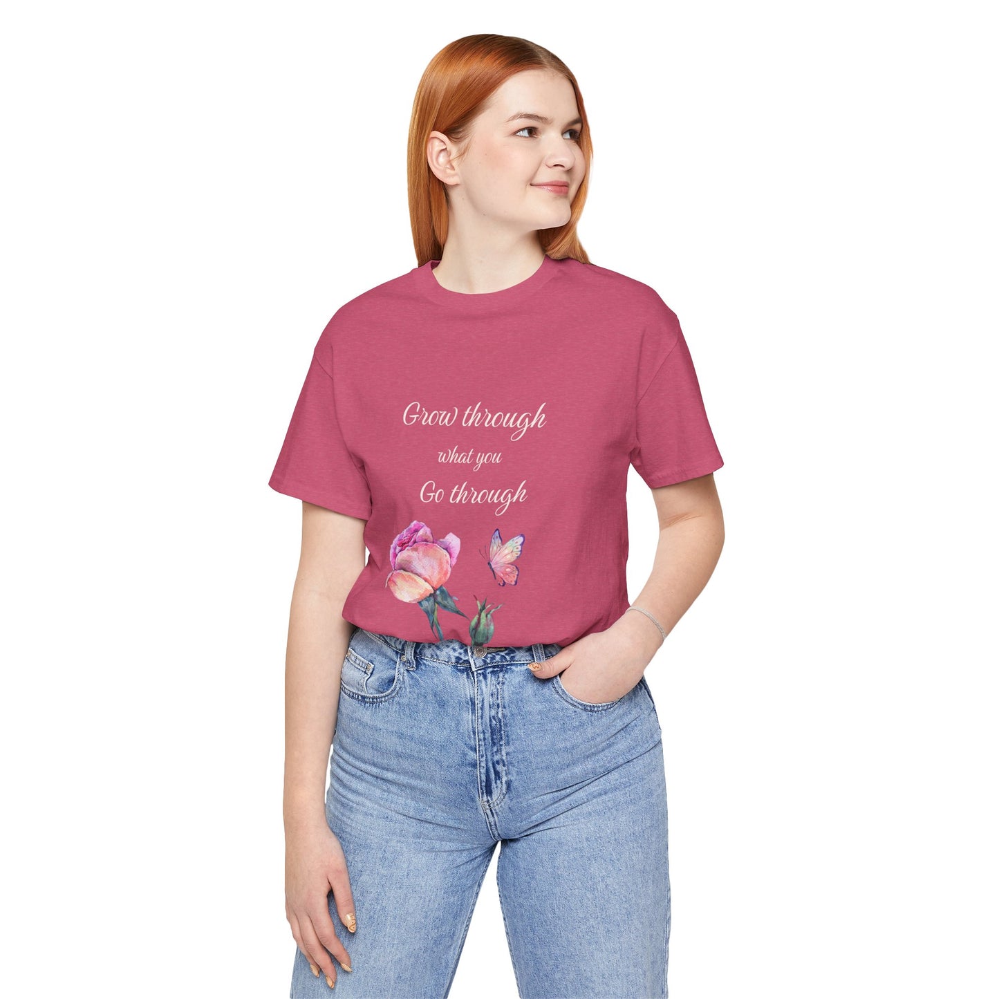 Floral Inspiration Tee - "Grow Through What You Go Through" Unisex Short Sleeve Shirt, Gift for Her, Summer Outfit, Motivational [...]