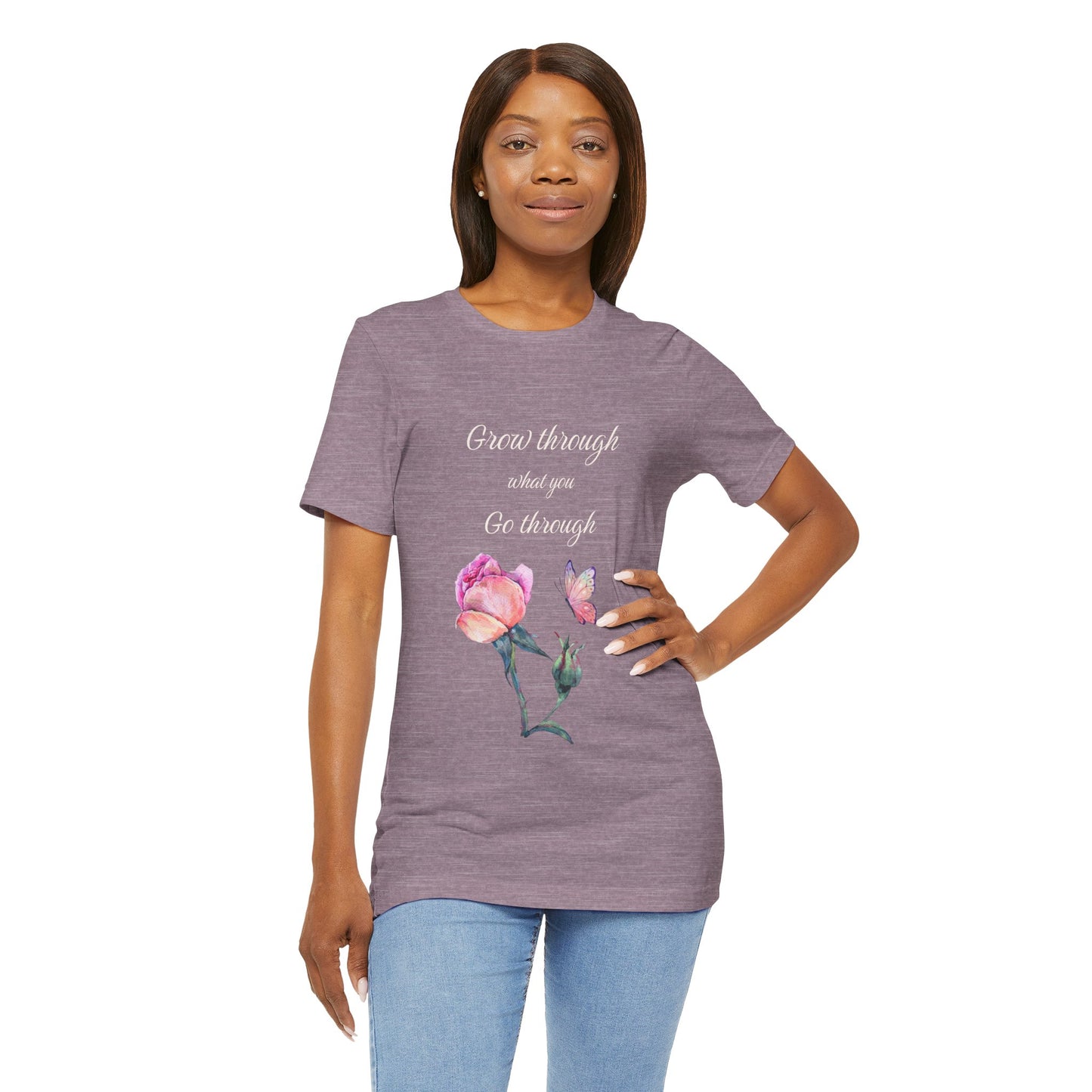 Floral Inspiration Tee - "Grow Through What You Go Through" Unisex Short Sleeve Shirt, Gift for Her, Summer Outfit, Motivational [...]