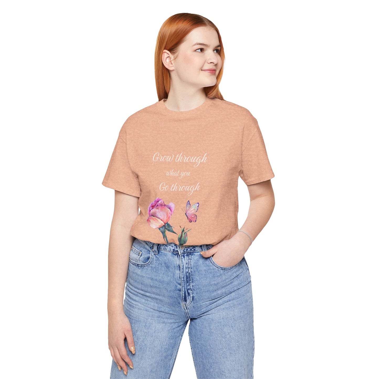 Floral Inspiration Tee - "Grow Through What You Go Through" Unisex Short Sleeve Shirt, Gift for Her, Summer Outfit, Motivational [...]