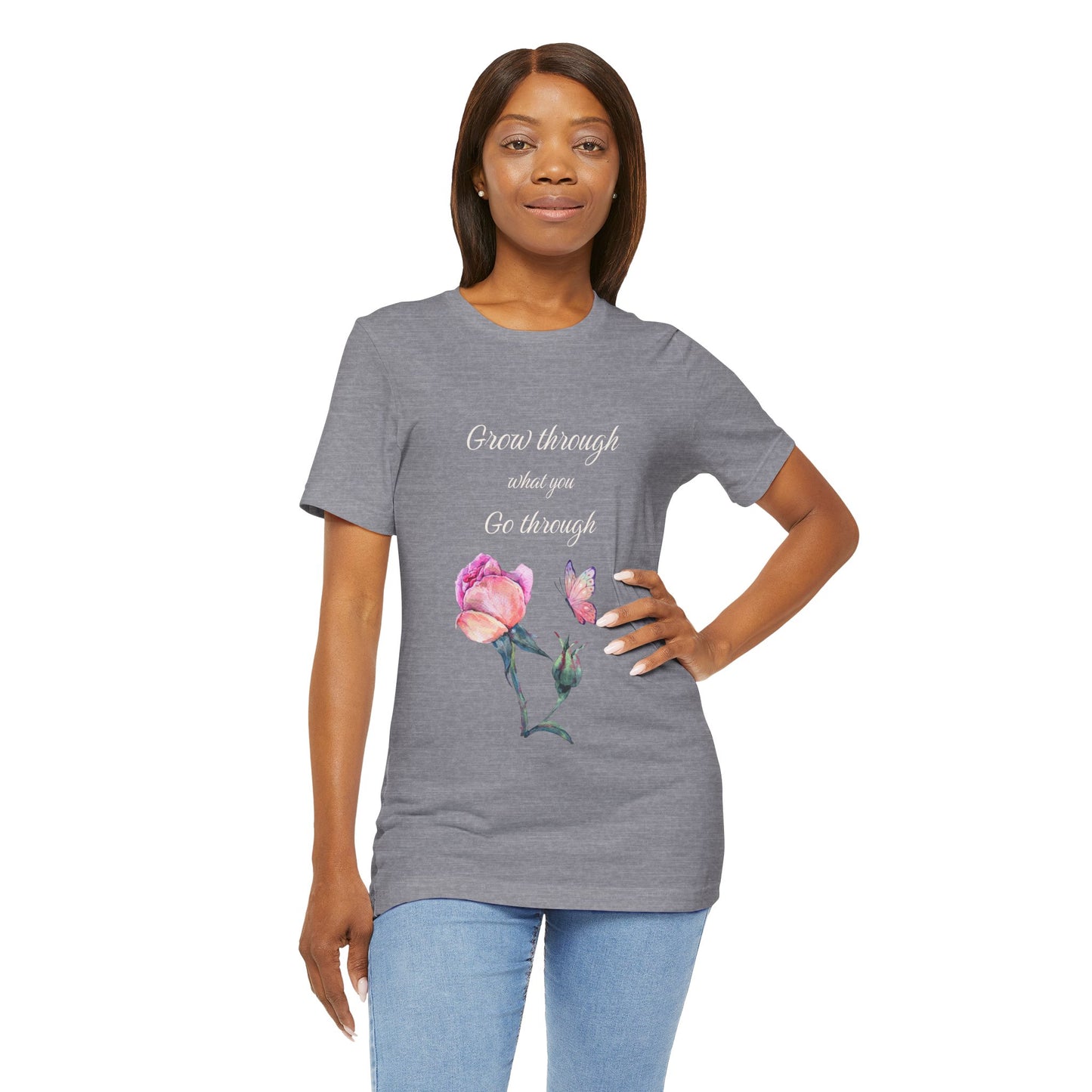 Floral Inspiration Tee - "Grow Through What You Go Through" Unisex Short Sleeve Shirt, Gift for Her, Summer Outfit, Motivational [...]