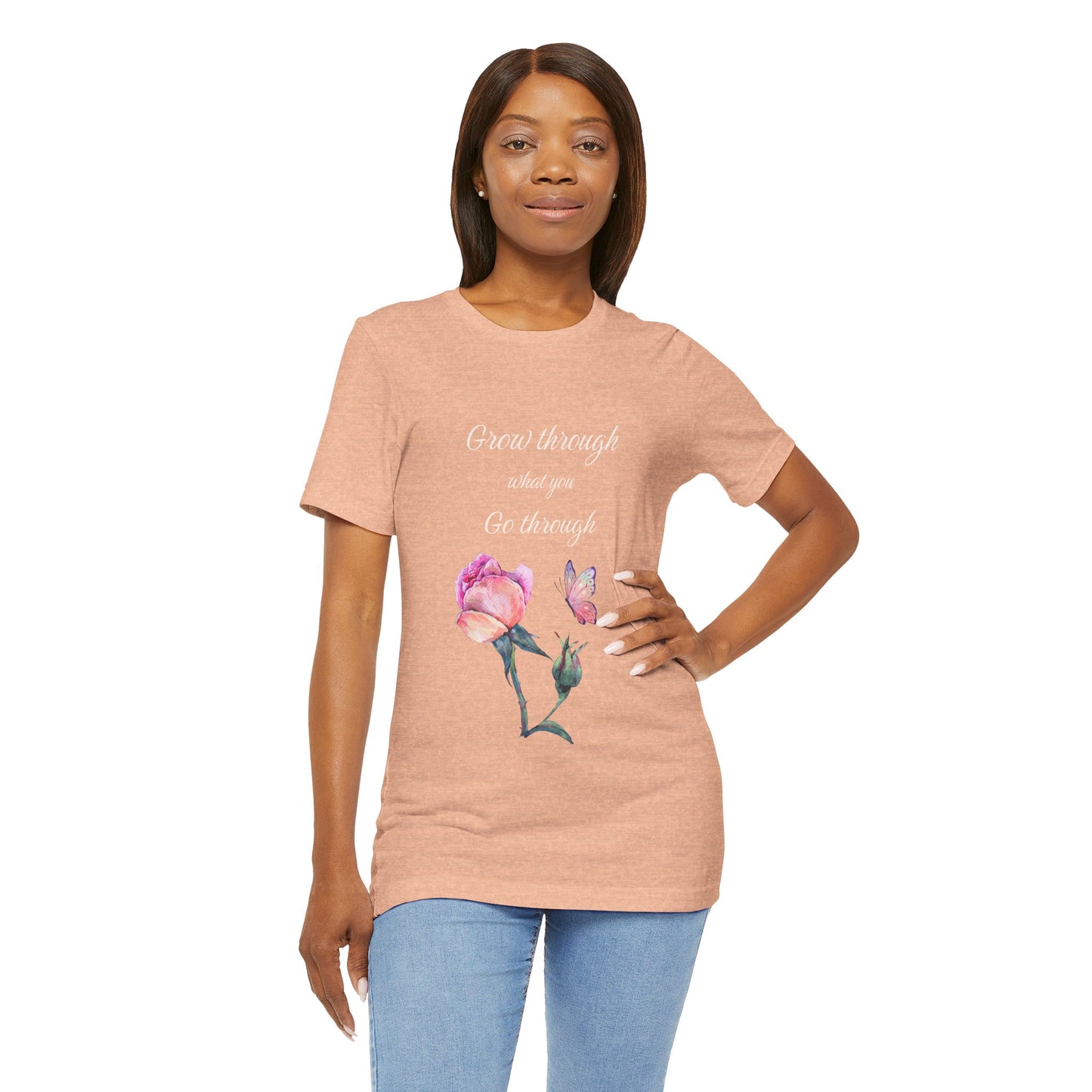 Floral Inspiration Tee - "Grow Through What You Go Through" Unisex Short Sleeve Shirt, Gift for Her, Summer Outfit, Motivational [...]
