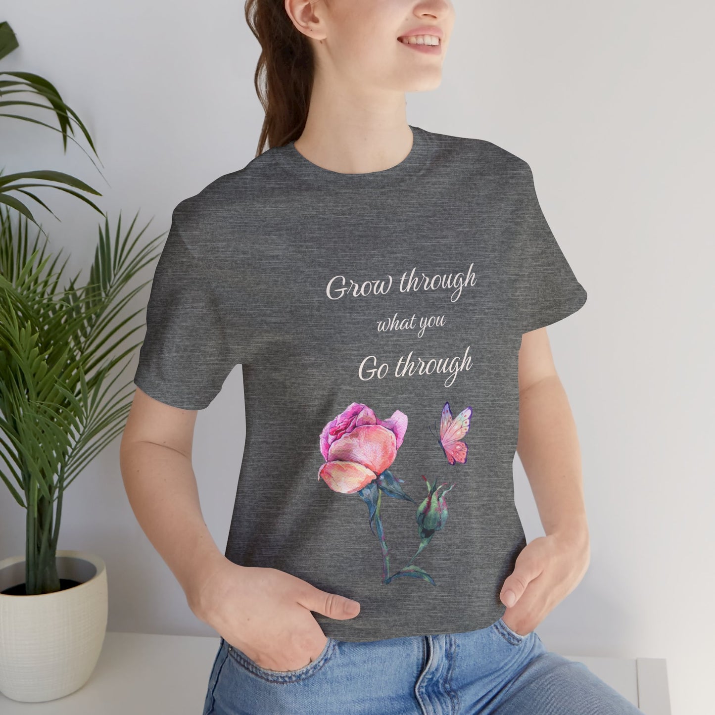 Floral Inspiration Tee - "Grow Through What You Go Through" Unisex Short Sleeve Shirt, Gift for Her, Summer Outfit, Motivational [...]