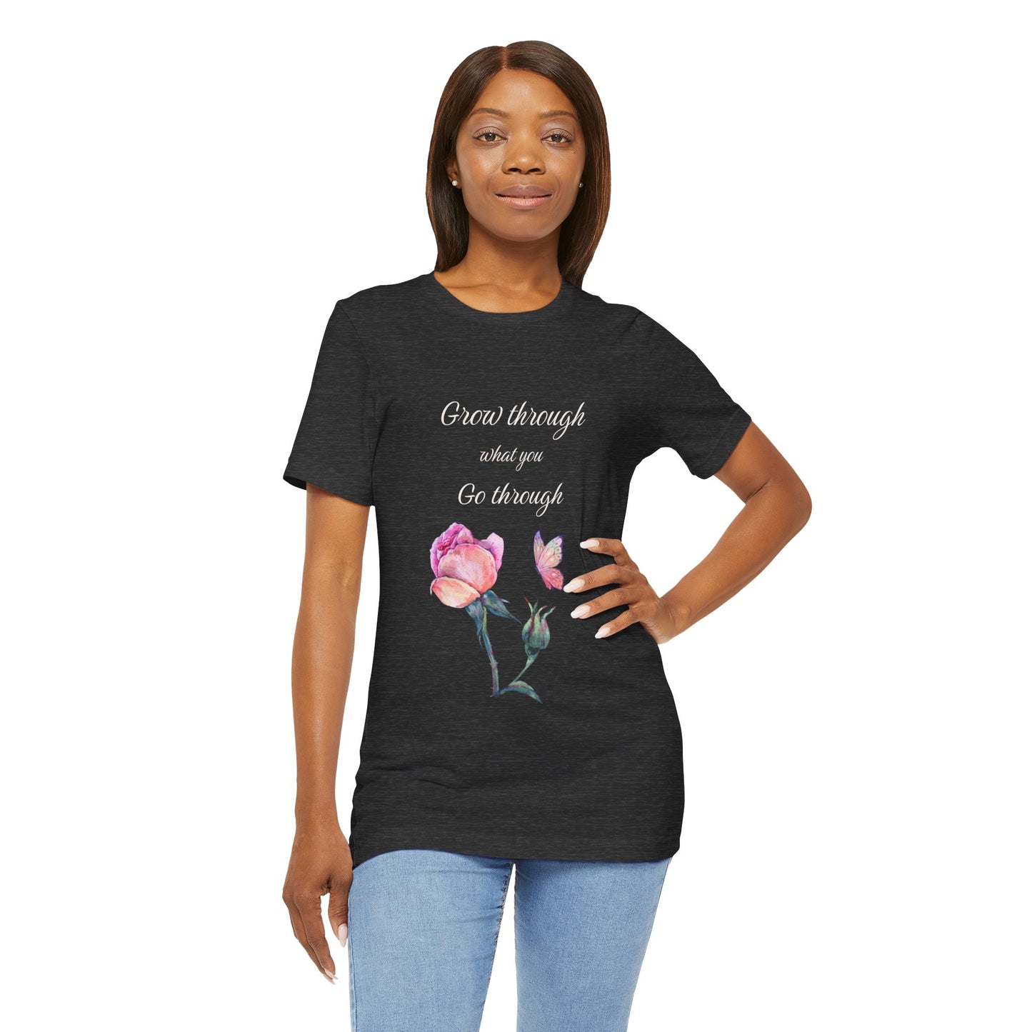 Floral Inspiration Tee - "Grow Through What You Go Through" Unisex Short Sleeve Shirt, Gift for Her, Summer Outfit, Motivational [...]