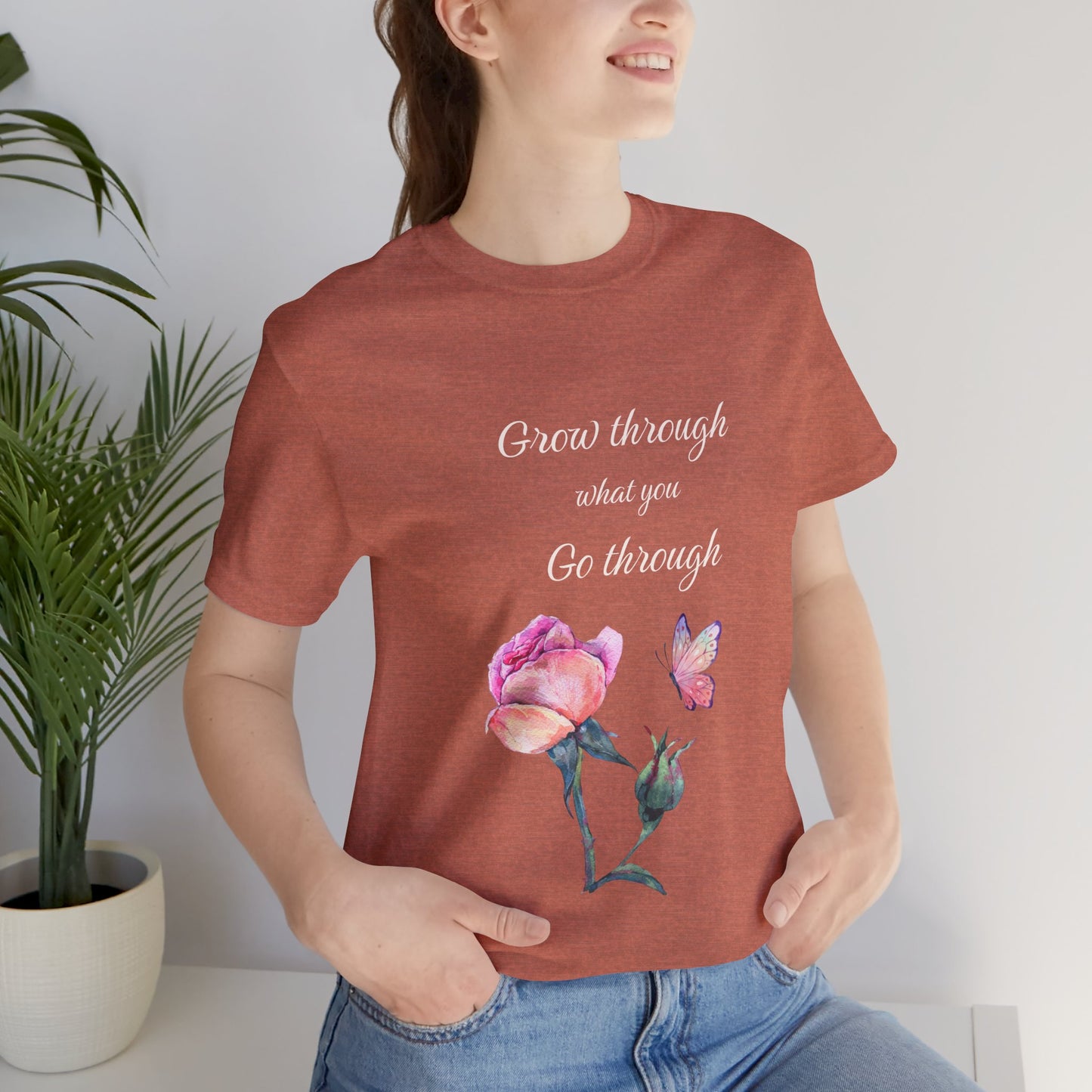 Floral Inspiration Tee - "Grow Through What You Go Through" Unisex Short Sleeve Shirt, Gift for Her, Summer Outfit, Motivational [...]