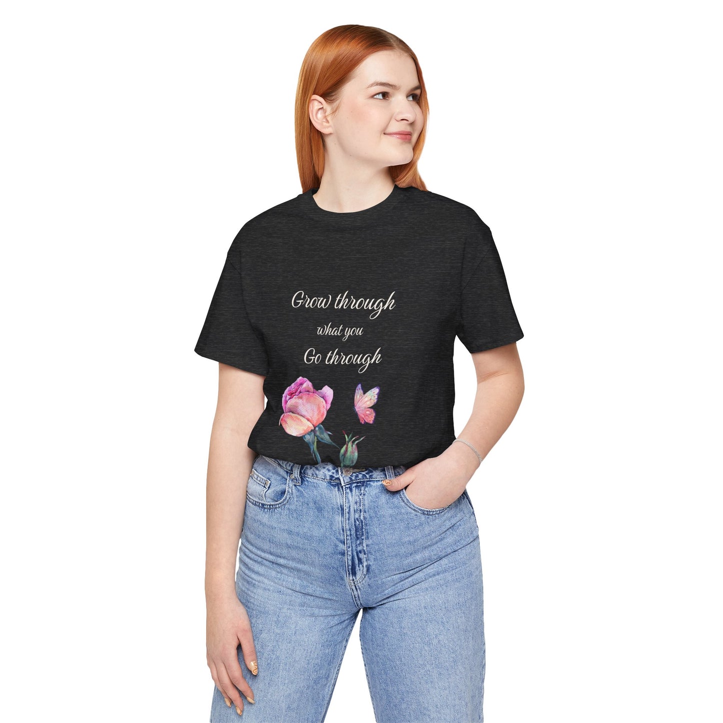 Floral Inspiration Tee - "Grow Through What You Go Through" Unisex Short Sleeve Shirt, Gift for Her, Summer Outfit, Motivational [...]